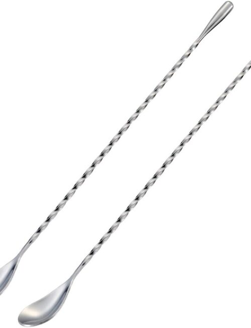 Bar Spoon Cocktail Mixing Stirrers for Drink, Stainless Steel 12 Inches Long Handle, Silver 2 Pieces