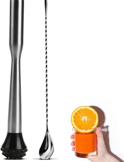 Muddler for Cocktails Stainless Steel, Muddlers Pestle with Stirring Spoon, Bartender Cocktail Shaker Bar Tool Set - Bar Spoon and Muddler