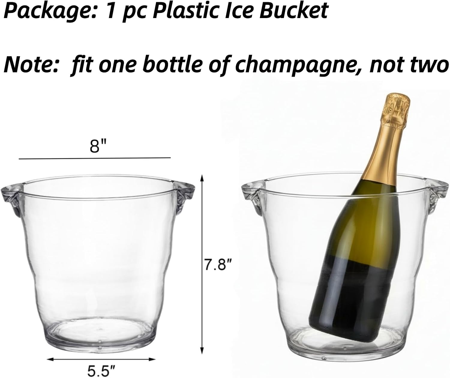 Ice Bucket, 4 Liter Plastic Champagne Bucket Chiller, Thick Clear Beverage Tubs with Handle, Thick Wine Cooler Bucket for Bar, Home, Parties, for Wine or Champagne Bottles - Image 2
