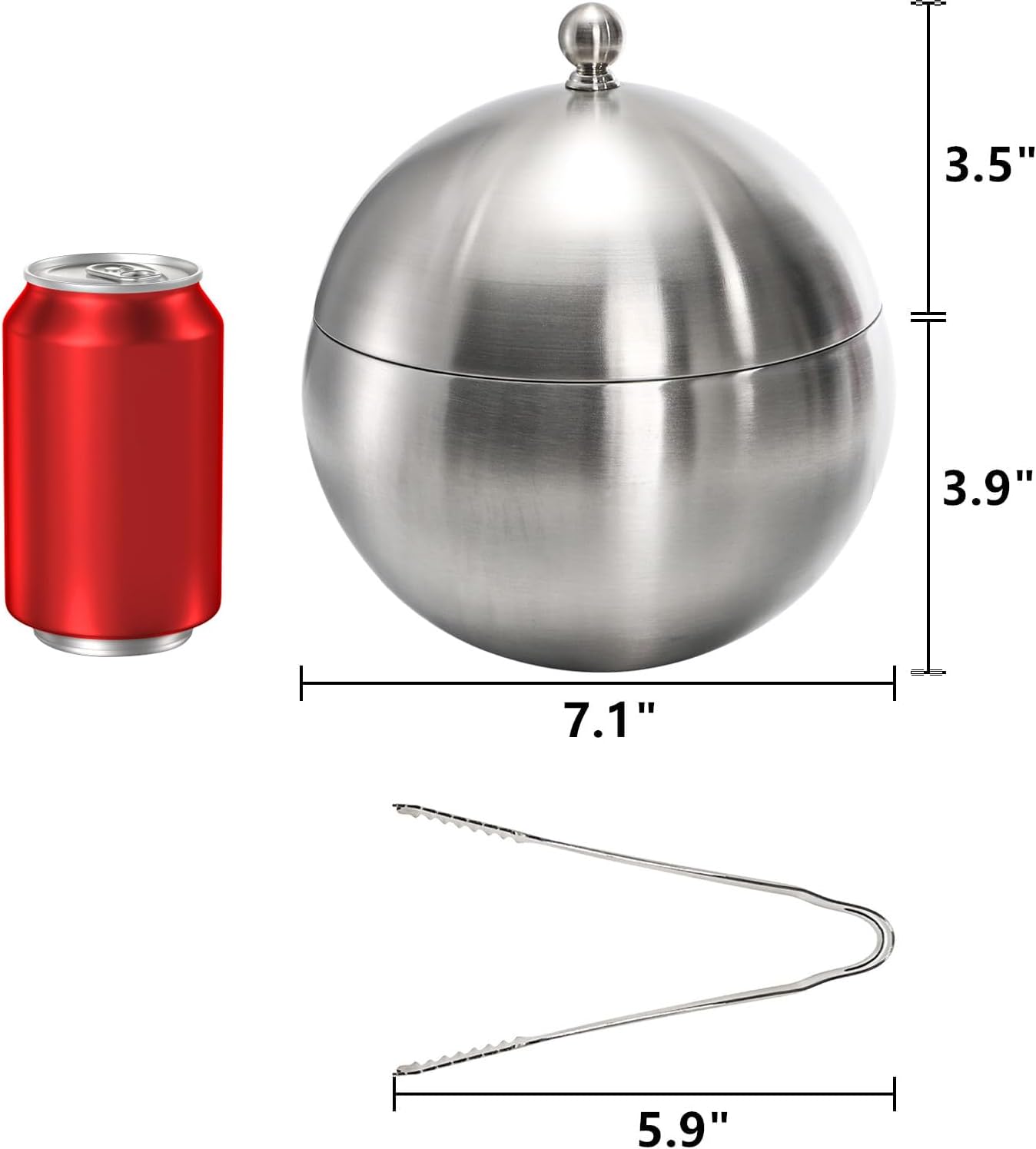 Ice Bucket with Lid, Double Insulation Ice Box Container Storage Box, 2 L Stainless Steel Ice Bucket Container with Ice Tong Scooper, Spherical Wine Champagne Barrel for Home Party Bar - Image 2