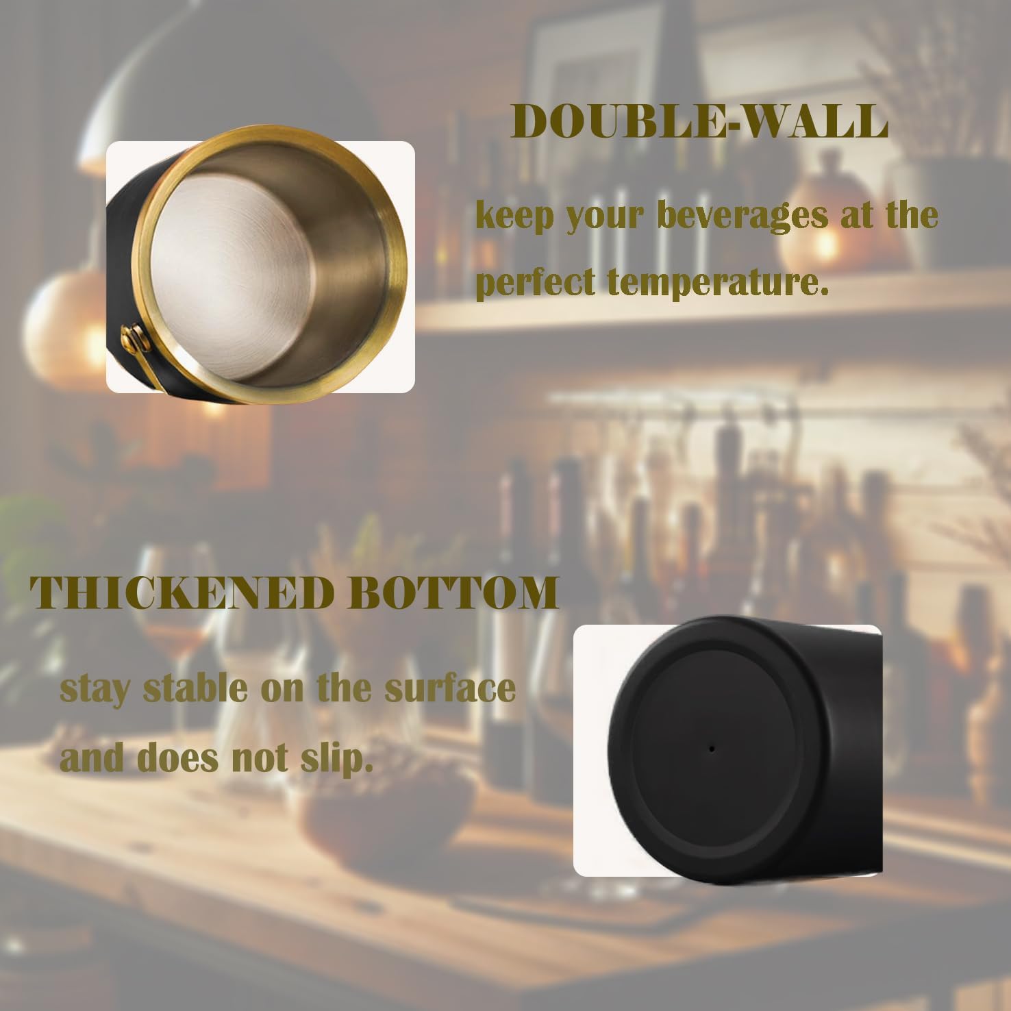 Ice Bucket with Lid, Handle and Tong Black Gold Insulated Stainless Steel Champagne Bucket 2L Wine Bucket for Party Bar Cart Accessories Large Double Wall Bucket Keep Frozen - Image 2