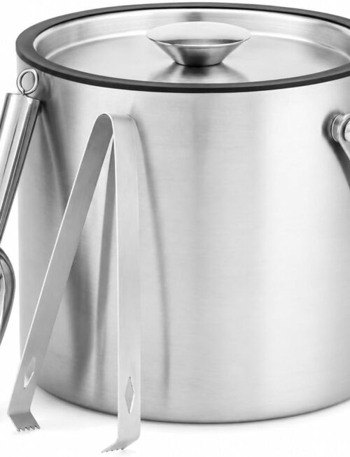 Stainless Steel Ice Bucket with Lid - 3L Ice Buckets for Parties with Silicone Sealed Lid, Ice Scoop & Tongs, Double-Wall Insulated Ice Bucket Ideal for Freezer Cocktail Home Bar Accessories