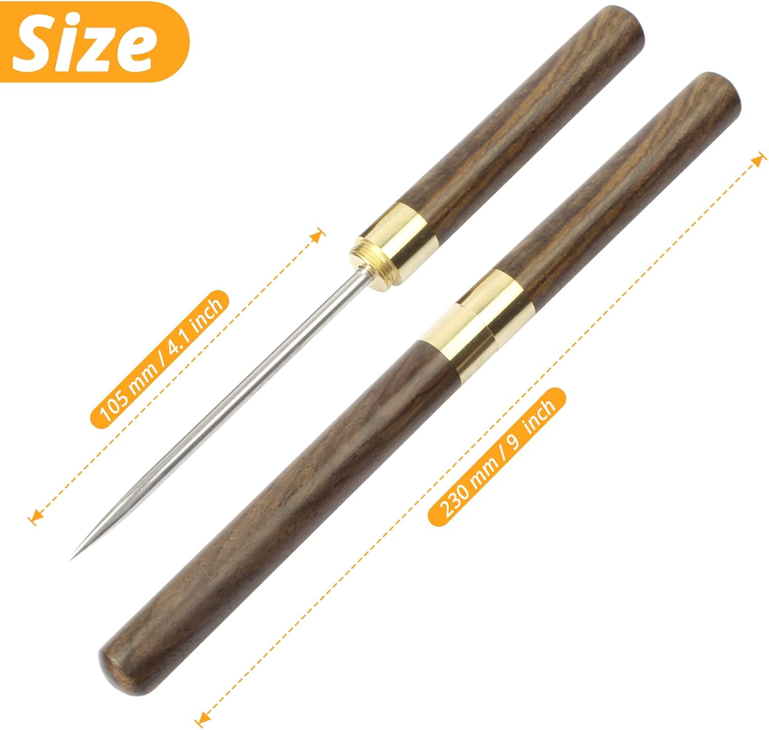 Stainless Steel Ice Pick, 9 inch Pick Tool with Safety Cover, Non-slip Wooden Handle Pick for Bars, Kitchen, Bartender Breaking Ice (M, Wood Color) - Image 2