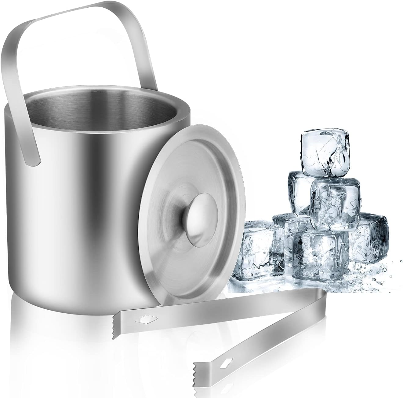 Mini Ice Bucket Portable Double Wall Ice Bucket with Tong,Stainless Steel Hotel Bucket/Champagne/Beverage Bucket,Size 1.3 Liters 5.5 x 5.5 in,Serveware for Party,Event,and Camping. - Image 2