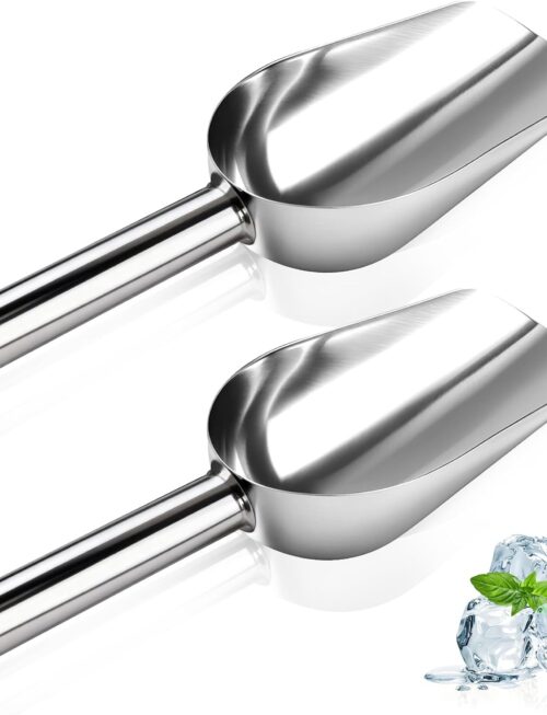 2 Pcs Ice Scoop for Freezer, 6 Oz Metal Ice Scooper, Stainless Steel Small Scoops with Round Bottom for Ice Machine Kitchen Flour Bar Party Wedding Pet Dog Food