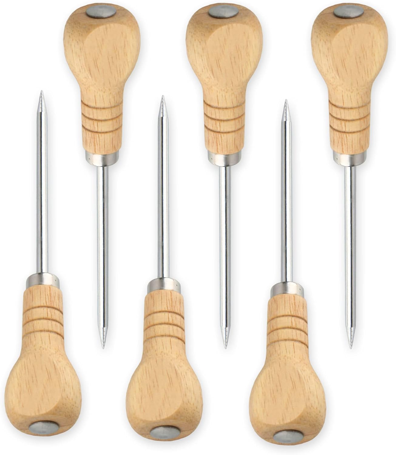 6pcs Ice Pick for Breaking Ice, Stainless Steel Ice Pick Tool with Safety Wooden Handle for Kitchen