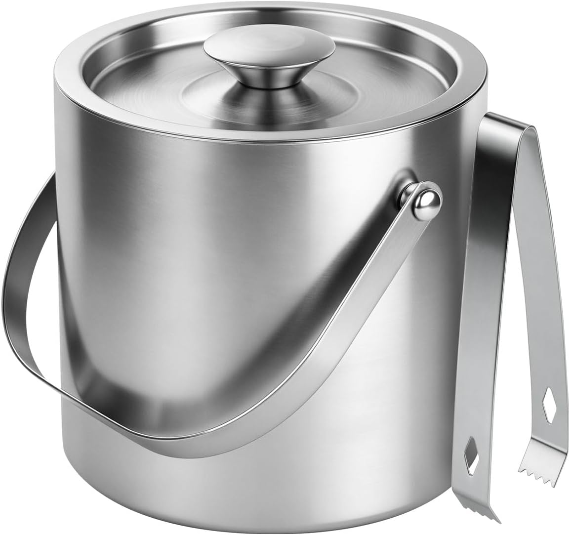 Stainless Steel Ice Bucket - 3L Double-Wall Insulated Ice Buckets for Parties with Lid & Tongs, Large Champagne Wine Drink Container Holder, Ideal for Freezer Cocktail Home Bar Accessories