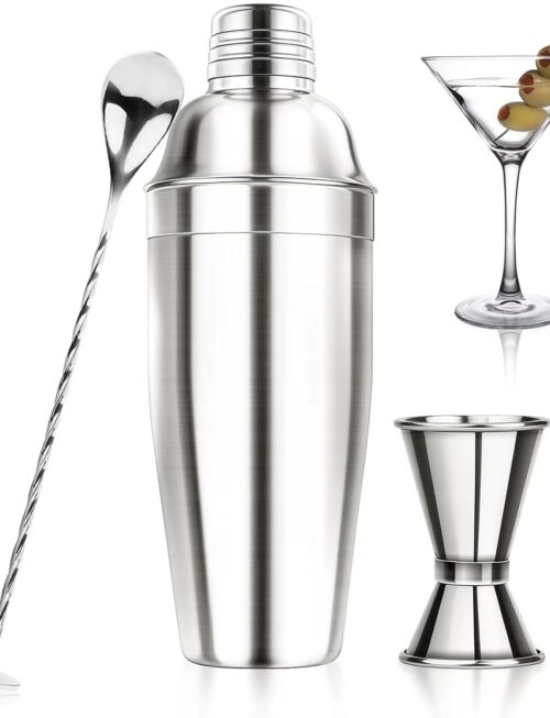 24OZ Cocktail Shaker Set - Cocktail Bar Martini Drink Shaker Set with Strainer, Stainless Steel Bartender Kit Drink Mixer with Jigger, Mixing Spoon, Bar Accessories for Beginners