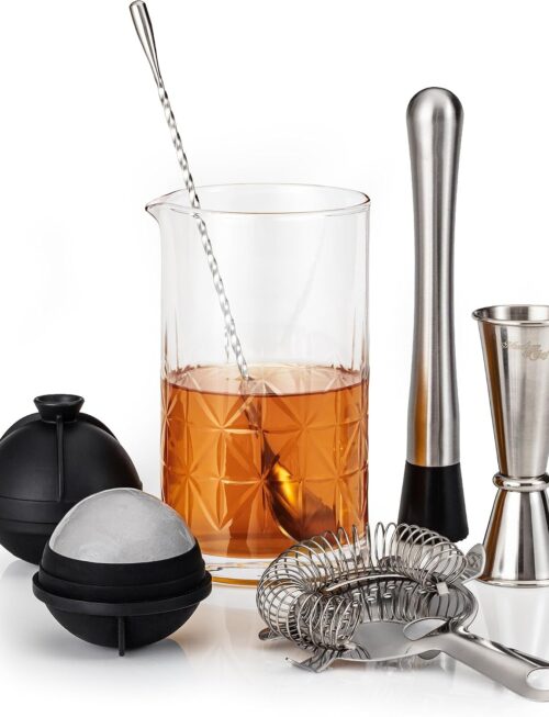 Mixology & Craft Cocktail Set - 7-Piece Bartender Kit with Mixing Glass Set, Japanese Jigger, Spoon, Muddler, and Strainer - Perfect for Old Fashioned Cocktails and Home Bars