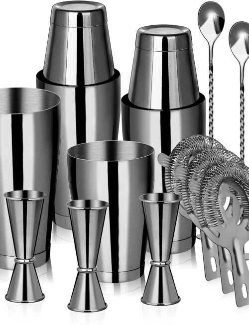 Cocktail Shaker Boston Shaker Set 15 Pcs Professional Bartender Kit Bar Shaker Stainless Steel Drink Shaker Bartending Beginner Martini Shaker Tin Mixed Alcohol Shaker Tool(Black)