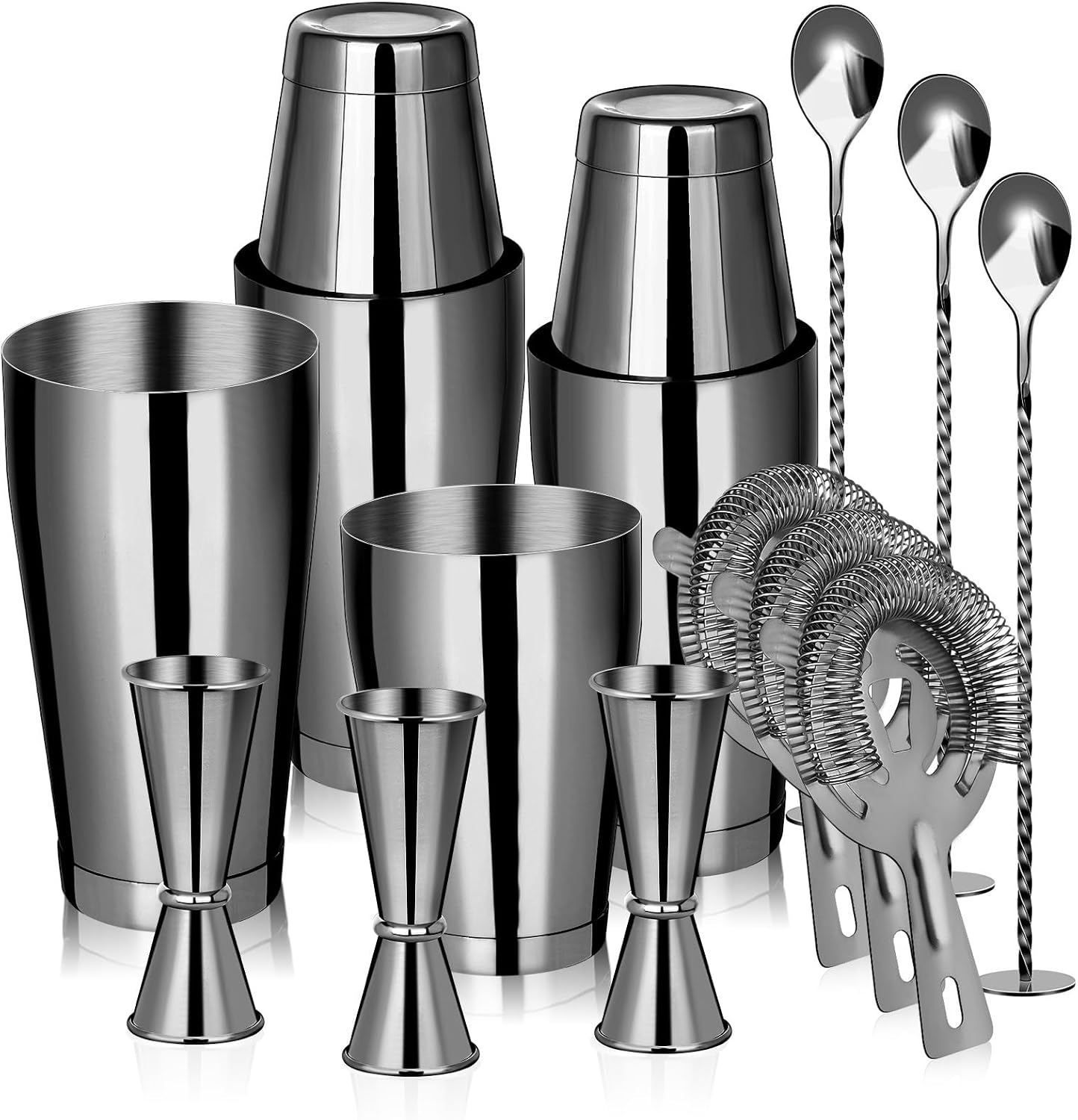Cocktail Shaker Boston Shaker Set 15 Pcs Professional Bartender Kit Bar Shaker Stainless Steel Drink Shaker Bartending Beginner Martini Shaker Tin Mixed Alcohol Shaker Tool(Black)