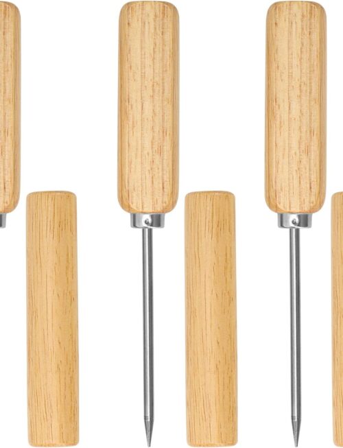 3 Pack Wooden Ice Picks with Cover, Pick Tool for Breaking Ice Ice Dispenser for Bartending, Ice Hockey Shaving, Bar, Banquet, Camping