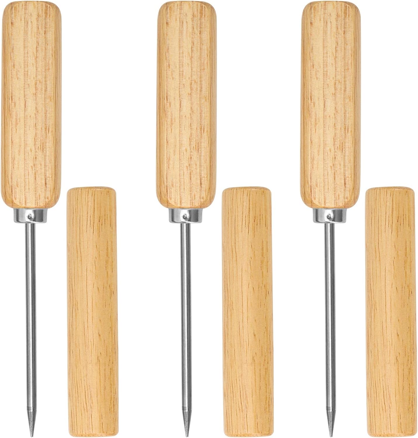3 Pack Wooden Ice Picks with Cover, Pick Tool for Breaking Ice Ice Dispenser for Bartending, Ice Hockey Shaving, Bar, Banquet, Camping