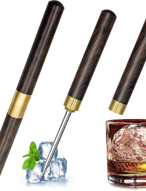 2 Pack Ice Pick for Breaking Ice, 6.8" Stainless Steel Ice Picks with Ebony Wooden Handle and Safety Cap, Multi-Purpose Ice Picks for Bars, Kitchens, Camping, Bartenders