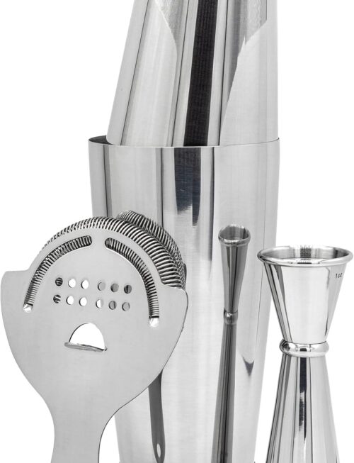 Professional Cocktail Shaker Set Bartending Kit: Weighted Boston Shaker Tins, Hawthorne Strainer and Japanese Jigger