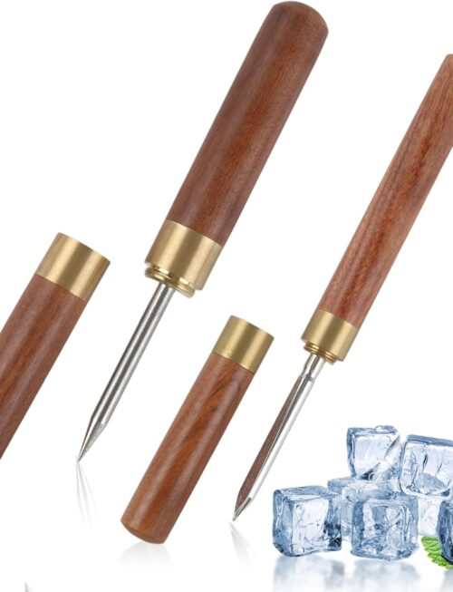 2 Sizes Stainless Steel Ice Picks with Safety Cover, Non-Slip Wooden Handle Ice Breaker Tool for Kitchen, Bars, Bartender, Camping, Restaurant, Tea Knife