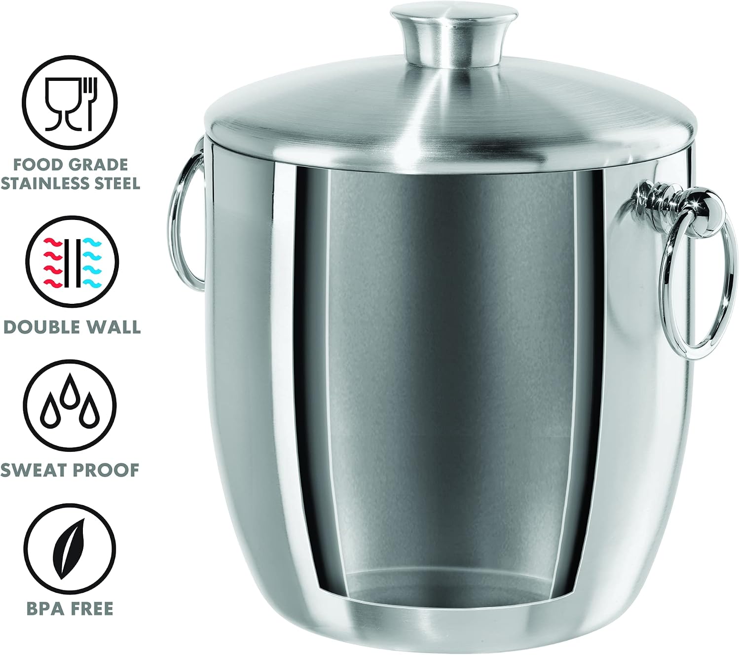 Double Wall Stainless Steel Ice Bucket - Insulated Ice Bucket with Elegant Steel Lid, Classic Handles & Stainless Steel Ice Tongs - Great for Home Bar, Chilling Beer, Champagne and Wine - 3 qt - Image 2