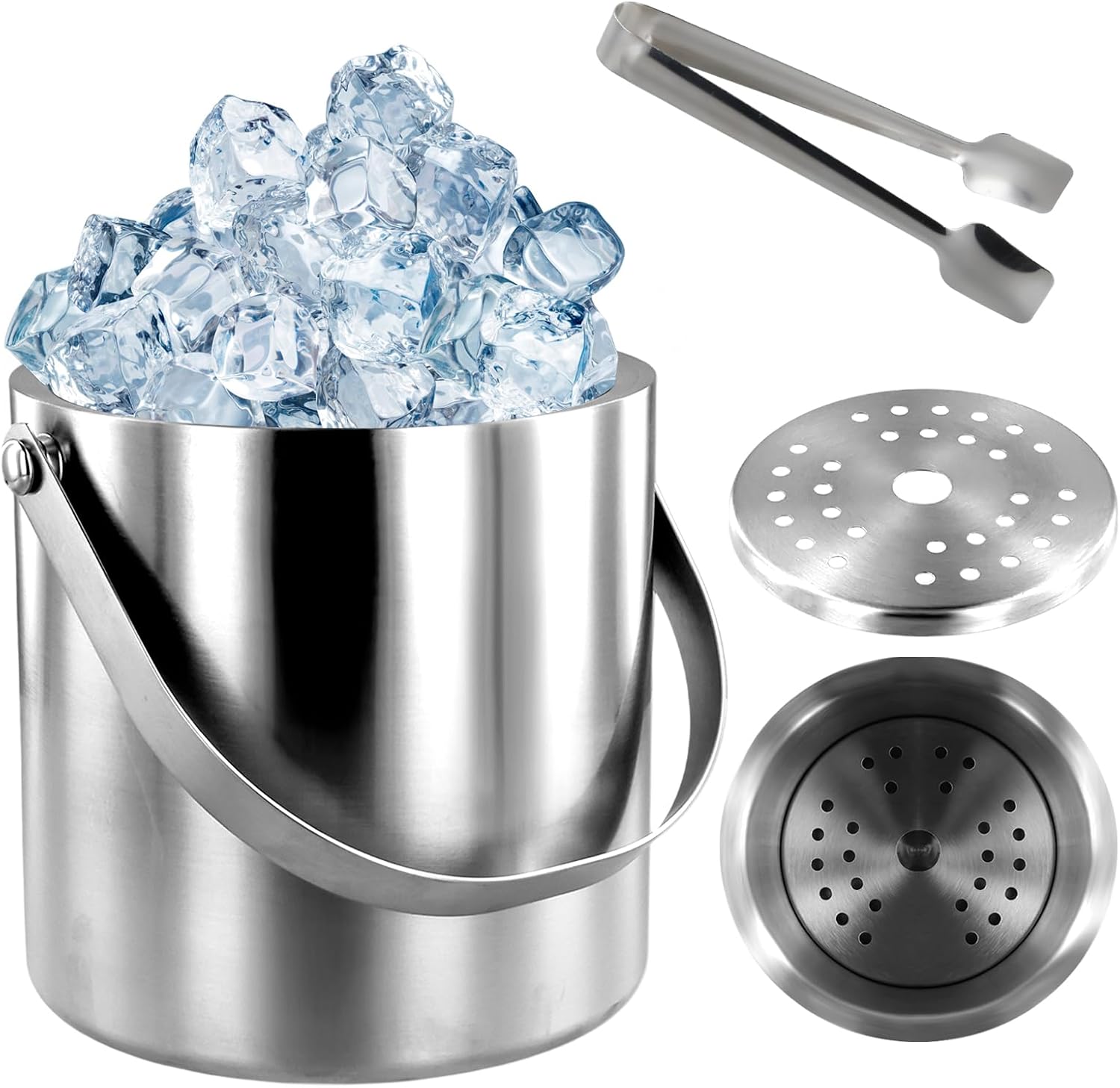 Ice Bucket with Lid Strainer Tong,2QT Double Walled Stainless Steel Insulated Ice Bucket Container,Good Sealing Ice Cube Bucket with Cover for Chilling Beer Cocktail Bar Parties - Image 2