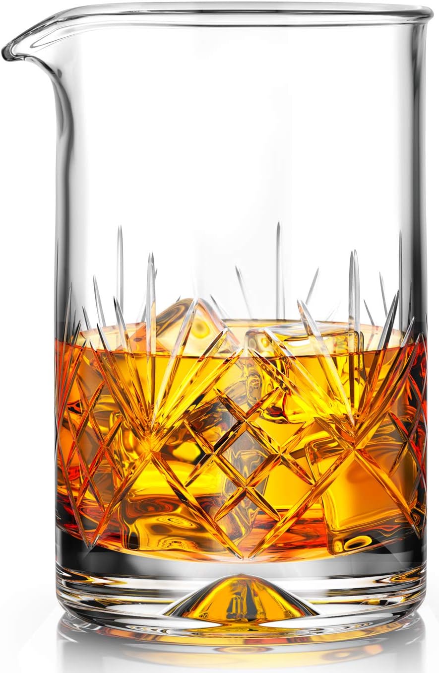 Crystal Cocktail Mixing Glass - Premium 24oz 710ml - Solid & Thick Bottom Cocktail Shaker Professional Quality Bartender Tool for Stirring Cocktail & Drinks - Gift Ideas for Christmas Birthday