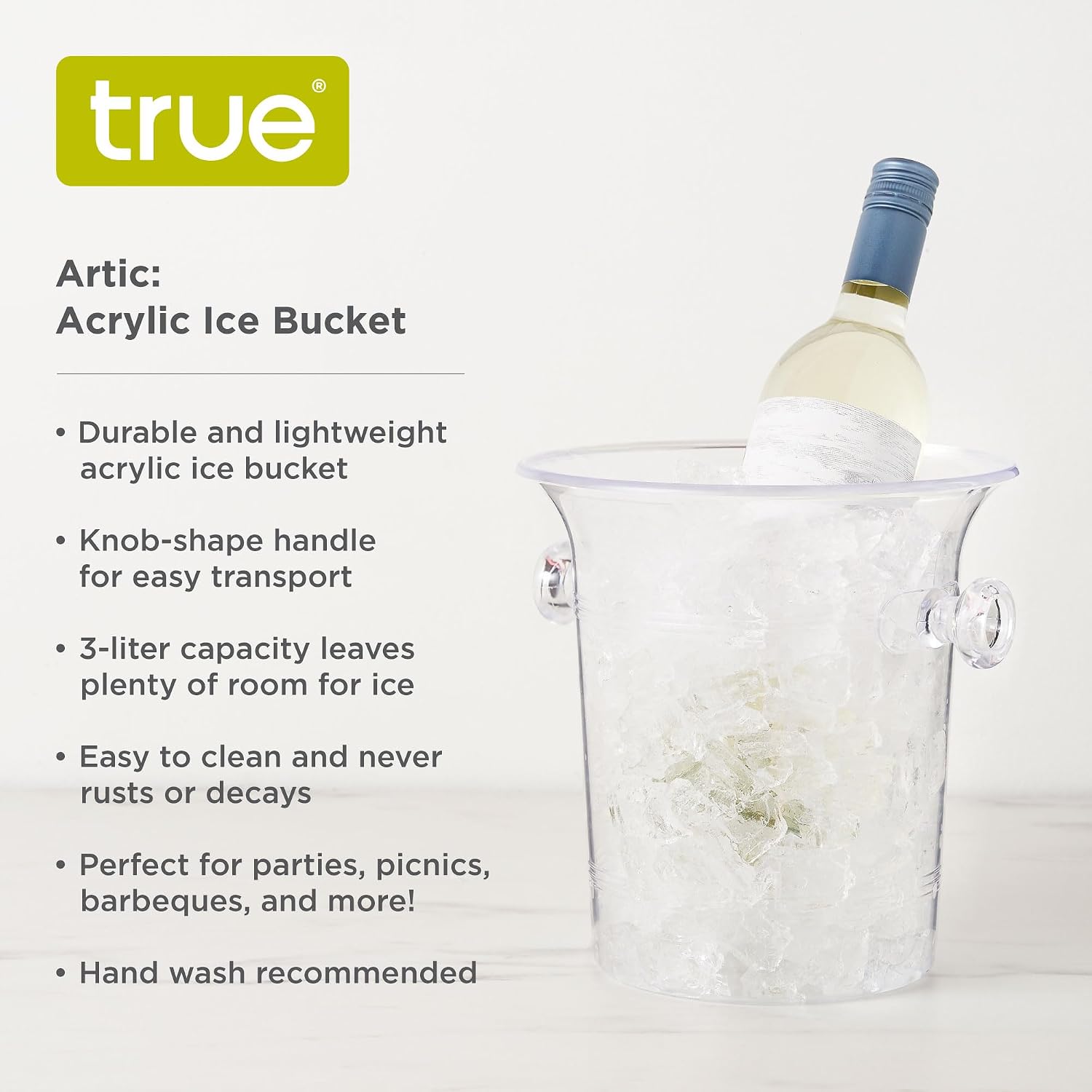True Clear Acrylic Ice Bucket with Handles, 3-Liter Capacity, Durable Wine and Champagne Bucket, Perfect Ice Buckets for Parties, BBQs, Weddings, Picnics, Holidays, Outdoors, 8.75" x 8.25", Set of 1 - Image 2