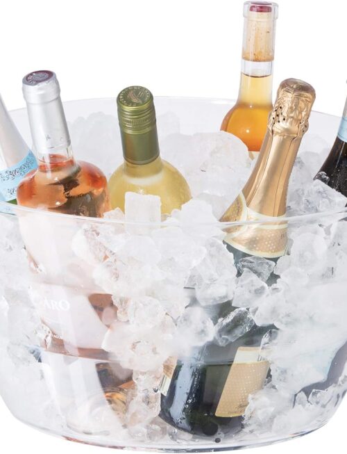 Acrylic Oval Party Tub - Clear Beverage Cooler w/Handles, Wine Cooler, Beer Chiller, Ideal Party Tubs for Drinks, Use Ice Tub for Indoor or Outdoor Bars, 18.5" x 11"