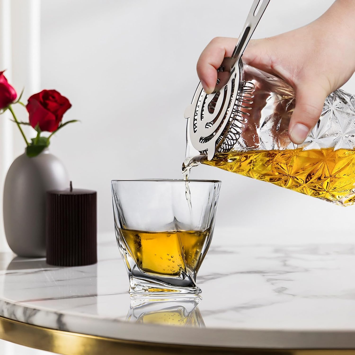 Cocktail Mixing Glass with Strainer Set, 24 oz Crystal Stirring Glass with 304 Stainless Steel Strainer, Elegant and Professional Barware Tools, Bartender Gifts for Men, Housewarming Gift - Image 2