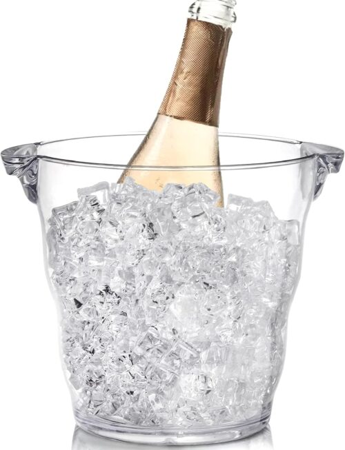 Ice Bucket, 4 Liter Plastic Champagne Bucket Chiller, Thick Clear Beverage Tubs with Handle, Thick Wine Cooler Bucket for Bar, Home, Parties, for Wine or Champagne Bottles