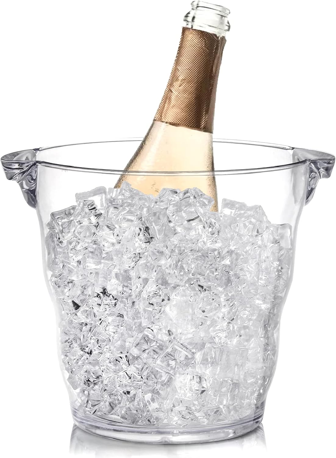 Ice Bucket, 4 Liter Plastic Champagne Bucket Chiller, Thick Clear Beverage Tubs with Handle, Thick Wine Cooler Bucket for Bar, Home, Parties, for Wine or Champagne Bottles