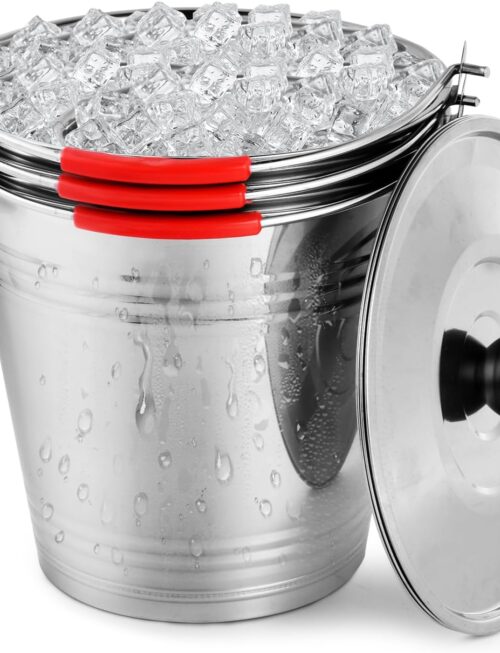 3 Pack 6L Stainless Steel Metal Ice Buckets Champagne Drink Cooler Storage Ice Pails with Handle and Lid for Party Favors Organizing Home Parties Bar Cooling Supplies