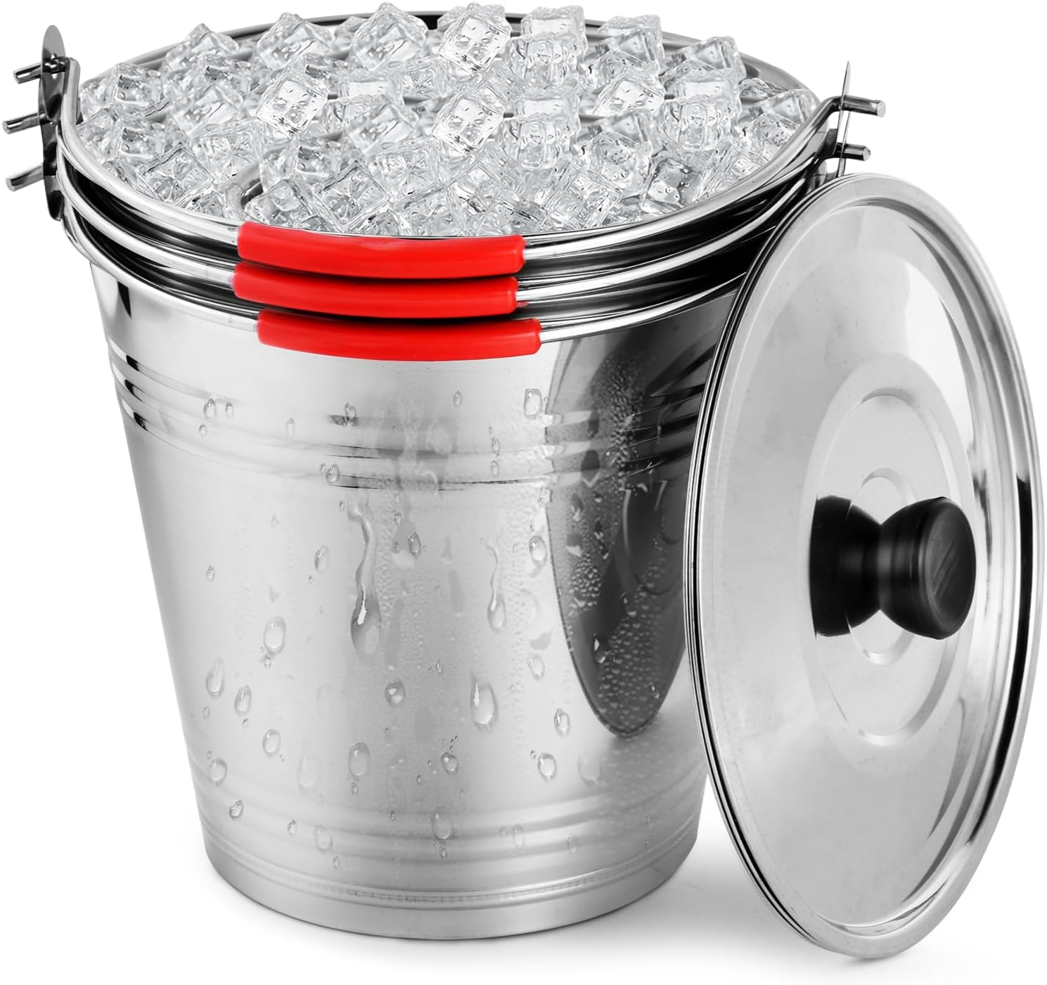 3 Pack 6L Stainless Steel Metal Ice Buckets Champagne Drink Cooler Storage Ice Pails with Handle and Lid for Party Favors Organizing Home Parties Bar Cooling Supplies