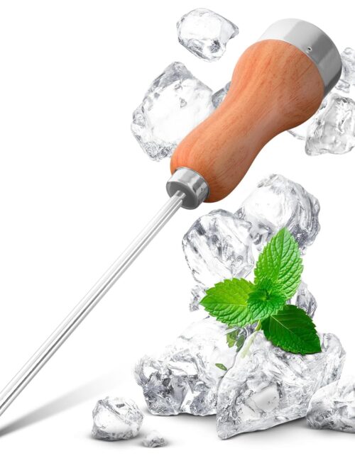 Ice Picks for Breaking Ice in Freezer – 8.07 Inch Sharp Stainless Steel Icepick with Ergonomic Wooden Handle & Secure Metal Safety Cap – Bartender Kitchen Tool for Home Bar, 4th of July BBQs & Camping