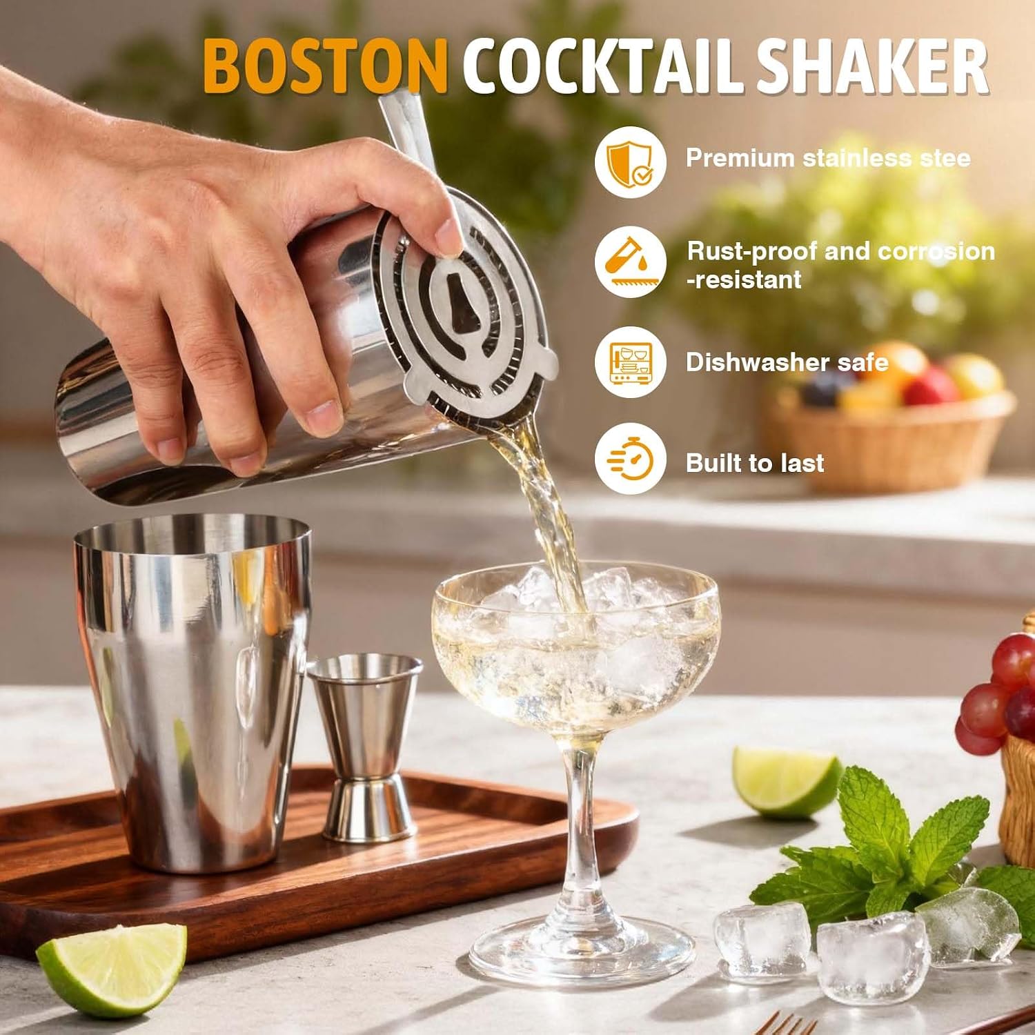 Cocktail Shaker Set, Boston Shakers Bartending Professional Bartender Kit Bartender Beginner Mixed Alcohol Martini Shaker Tins Tool for Bar Drink - Image 2