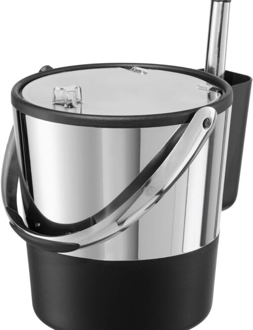 Insulated Ice Bucket, 4 Quart / 3.8 L, Stainless Steel, Black.