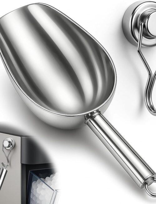 Stainless Steel Ice Scoop for Freezer with Magnetic Hook - Ice Scoop for GE Profile Opal 2.0 Nugget Ice Maker, for Kitchen Ice Bucket Bar Party Accessories(8OZ-Silver)