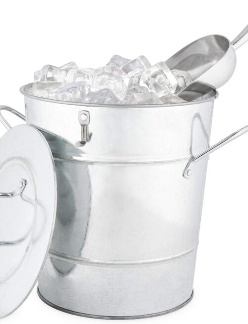 Twine Insulated Ice Bucket with Lid, Scoop & Handles for Beer, Wine, Champagne, Beverages, 1 Gal Galvanized Metal Bucket, Steel Ice Container for BBQs, Indoor & Outdoor Party Supplies, Bar Accessories