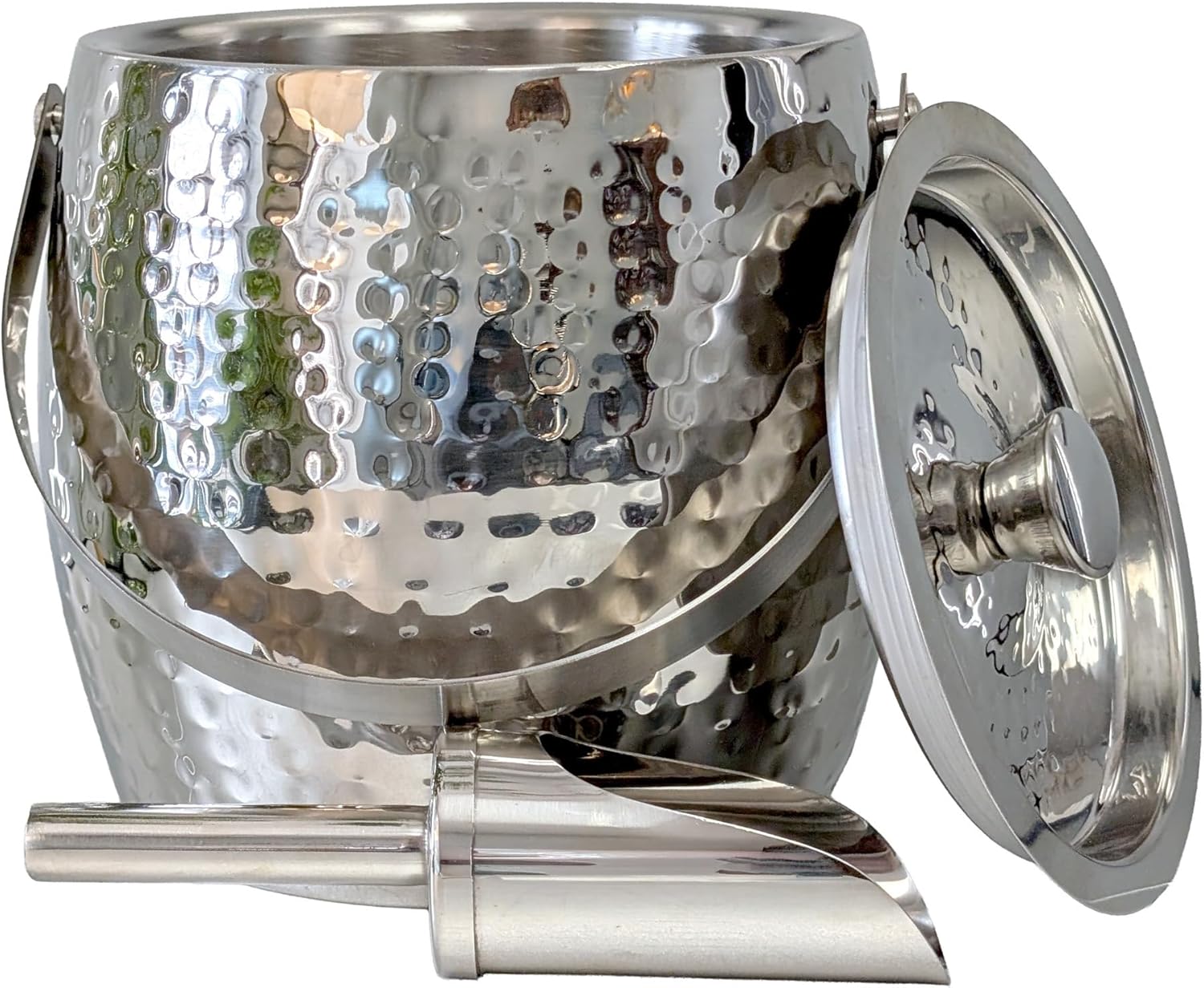3-QT Insulated Ice Buckets for Parties with Lid and Scoop - Wine Chiller Champagne Bucket for Cocktail Bar, Metal Bucket with Lid, Non-Sweat