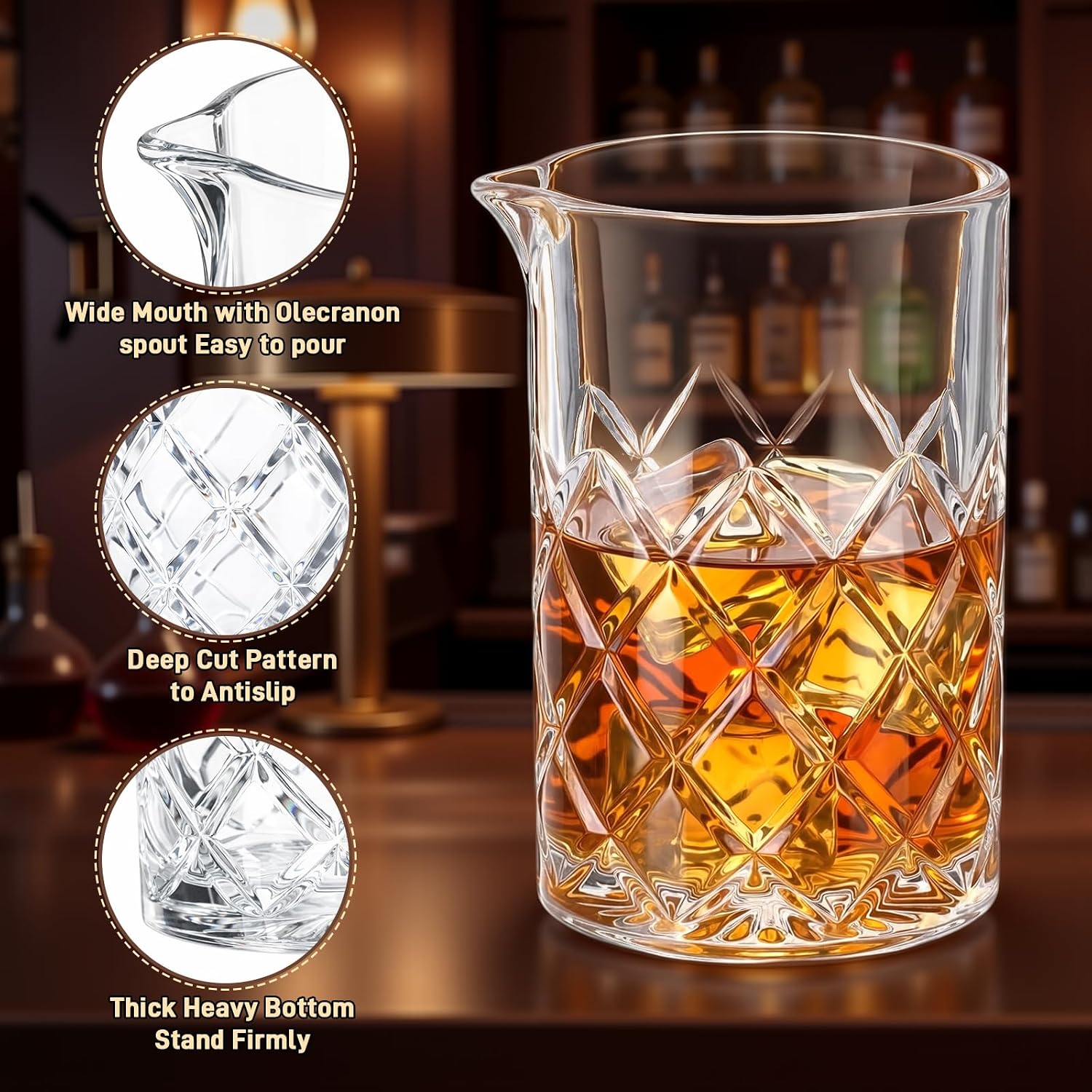 5 Pieces Cocktail Mixing Glass Set, Bar Cocktail Mixing Kits for Bartender 23oz Crystal Thick Bottom Glass with Muddler, Jigger, Strainer and Spoon Gifts for Men Amateurs Home & Party Supplies - Image 2