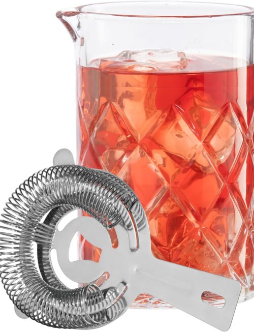 Cocktail Mixing Glass & Strainer Set - Elegant Bar Mixing Set with 16oz Glass Beaker, Essential Mixology Bartender Kit, Old Fashioned Kit, Includes Stainless Steel Hawthorne Strainer