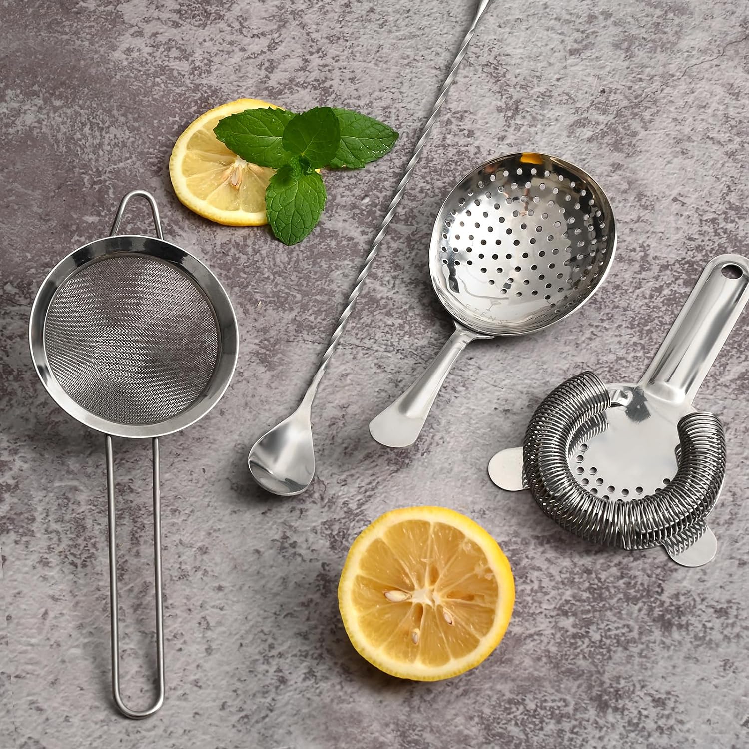 Cocktail Strainer Set – Bar tools Stainless Steel Includes Hawthorne Strainer, Julep & Fine Mesh Cocktail Strainers, Mixing Spoon – Drink Shaker Strainer for Bartending - Image 2